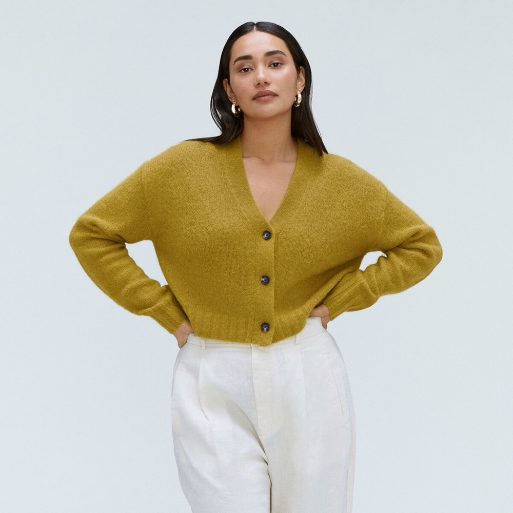 NEW Everlane Alpaca Cropped V-Neck Cardigan Golden Palm XXS